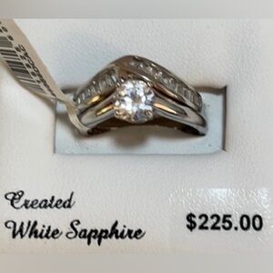 Lab Grown Engagement Ring & Wedding Band Set White Sapphire 💎 NWT Sterling Sz 7